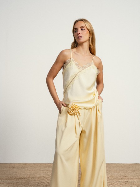 Satin top with straps and lace