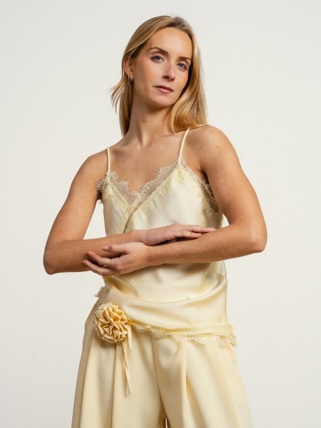 Satin top with straps and lace