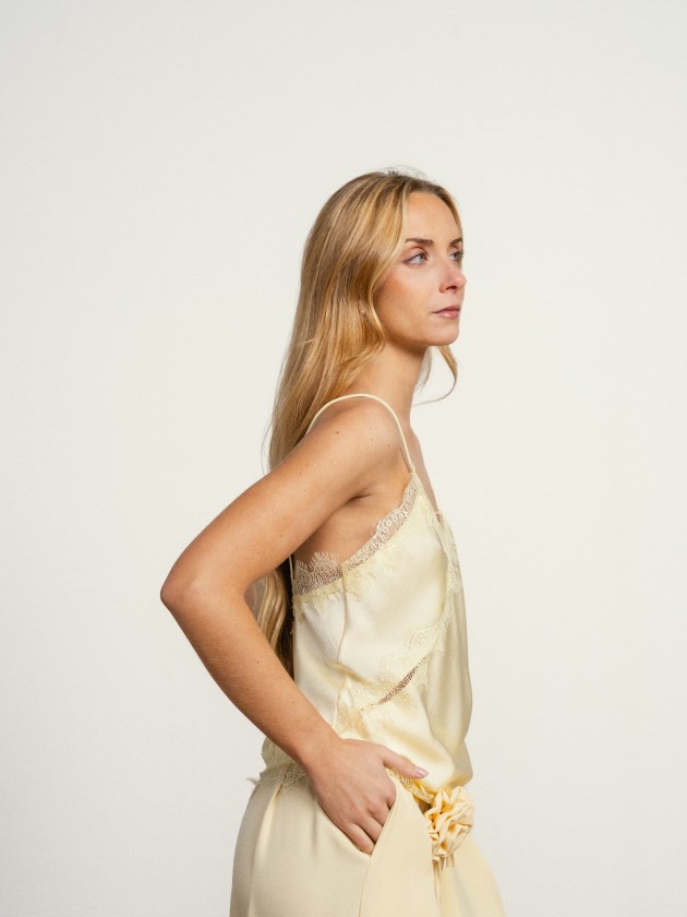 Satin top with straps and lace