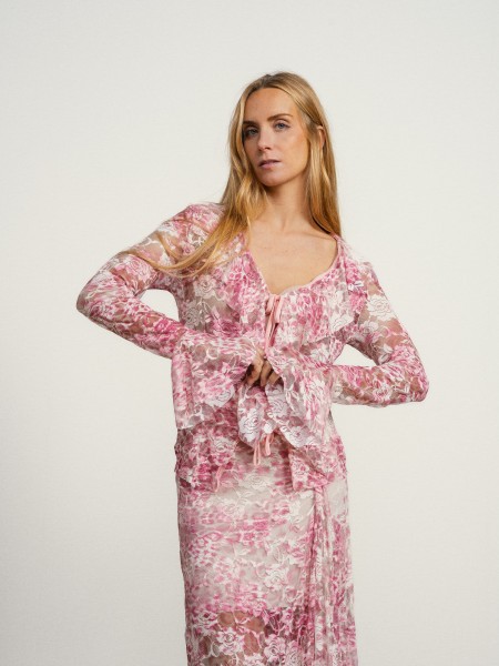 Coat with lace and bows