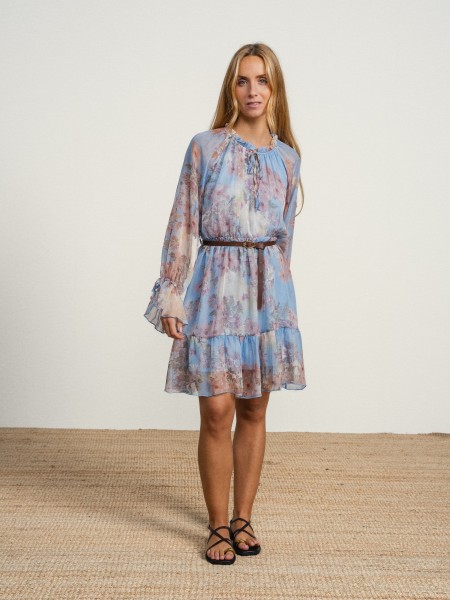 Floral midi dress with belt