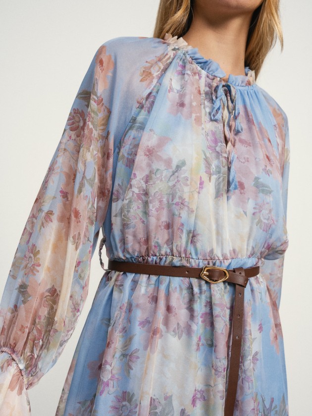 Floral midi dress with belt Floral midi dress with belt