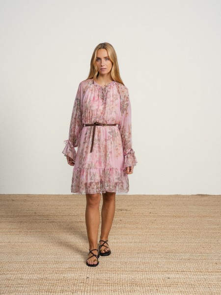 Floral midi dress with belt