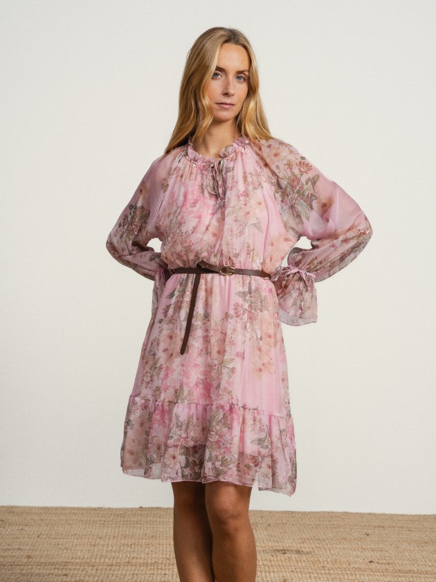 Floral midi dress with belt