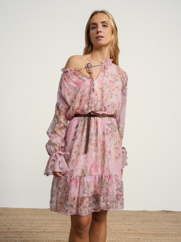 Floral midi dress with belt