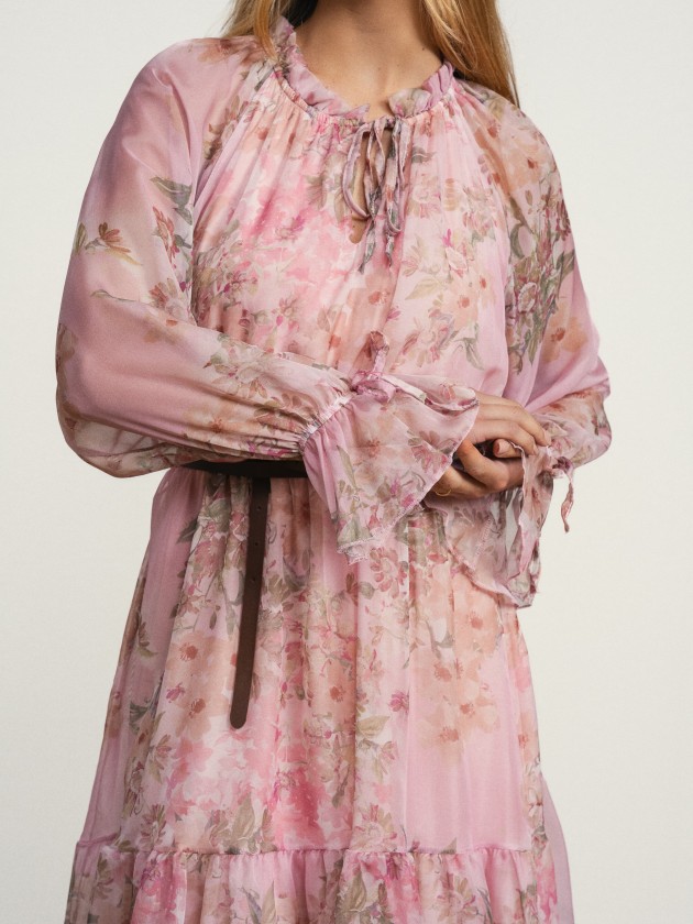 Floral midi dress with belt