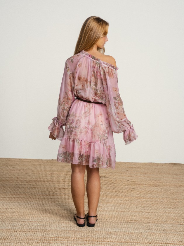 Floral midi dress with belt