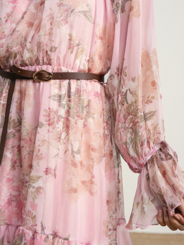 Floral midi dress with belt