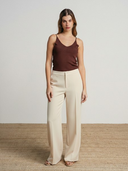 Wide-leg, high-waisted trousers