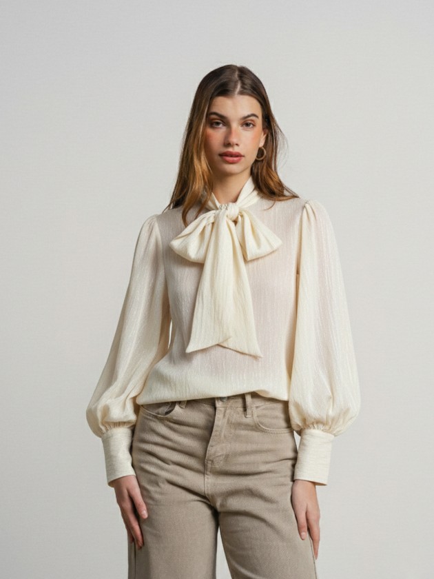 Balloon-effect blouse with bow