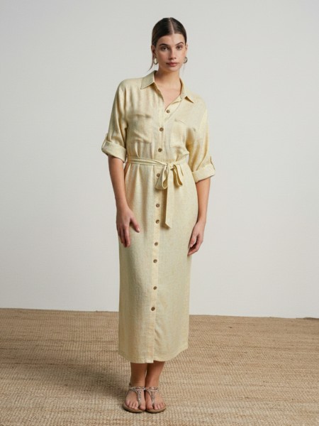 Long dress with gold buttons