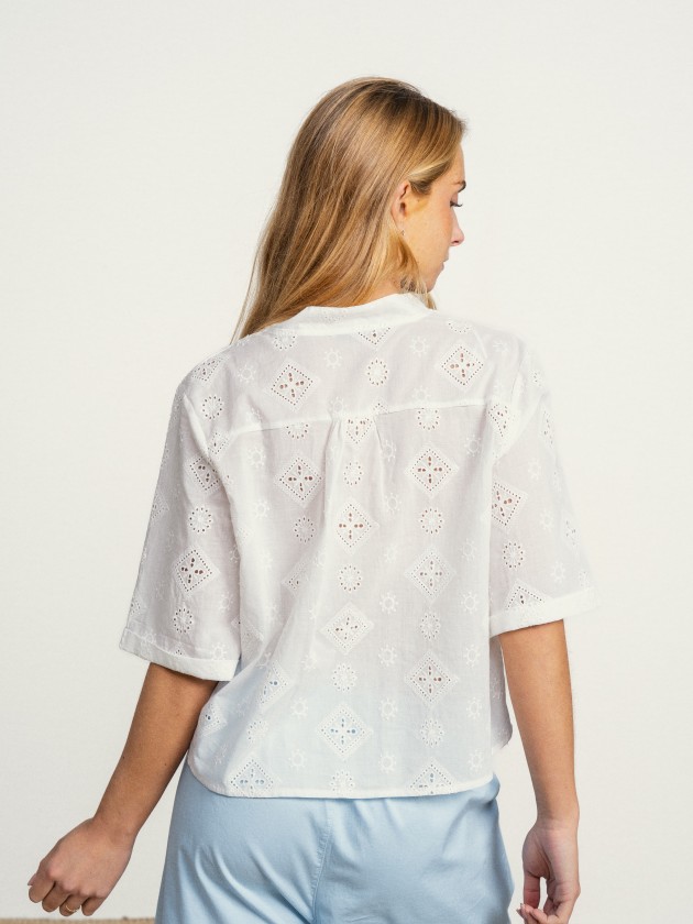 Embroidered cotton shirt with v-neck Embroidered cotton shirt with v-neck