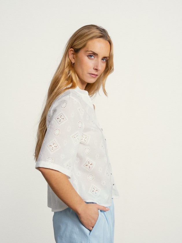Embroidered cotton shirt with v-neck Embroidered cotton shirt with v-neck
