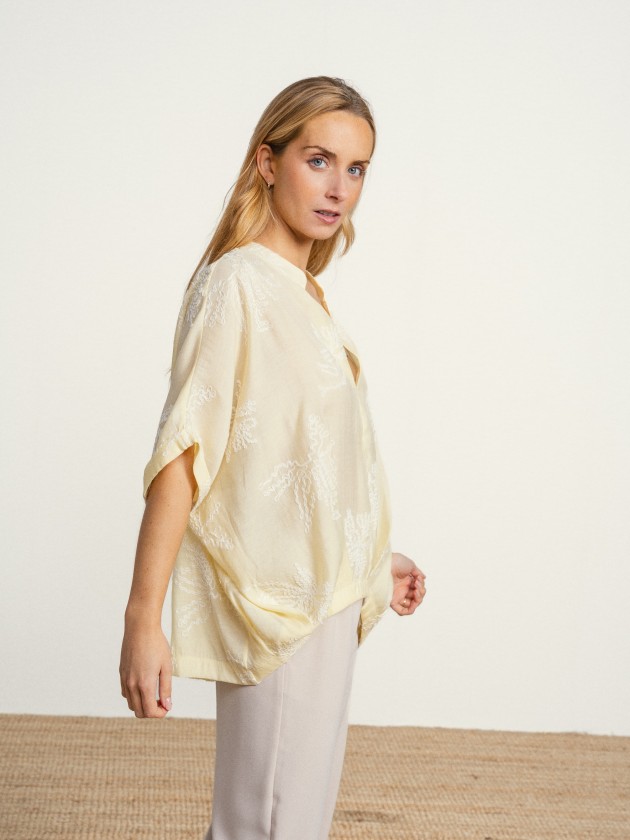 Embroidered blouse with v-neck
