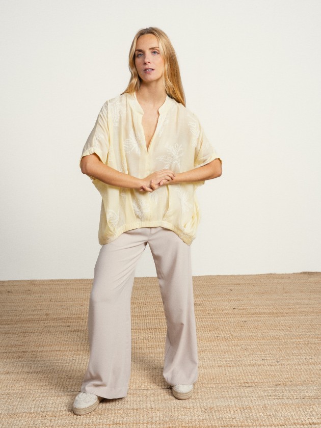Embroidered blouse with v-neck