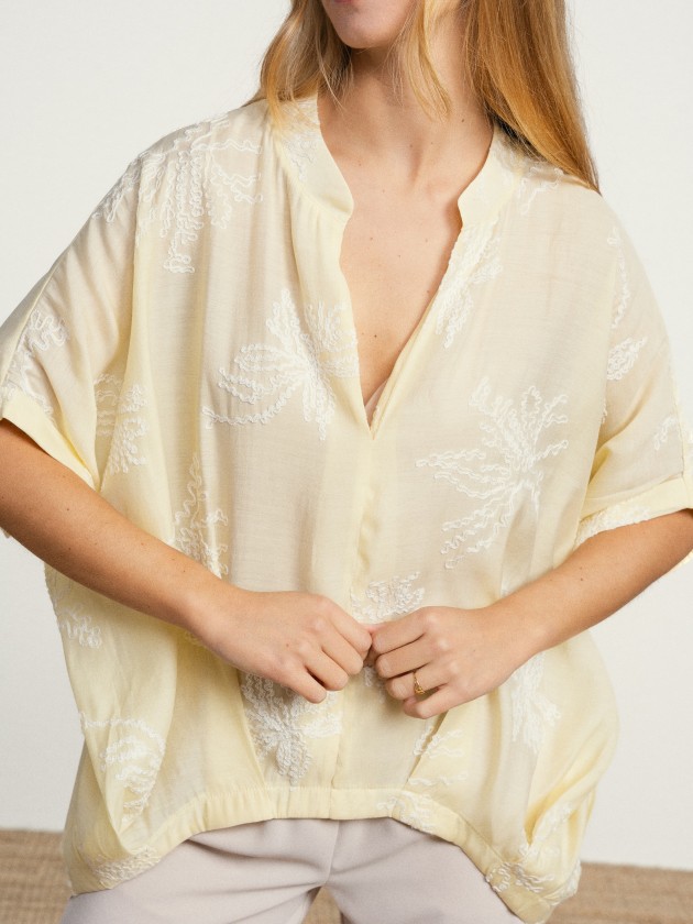 Embroidered blouse with v-neck