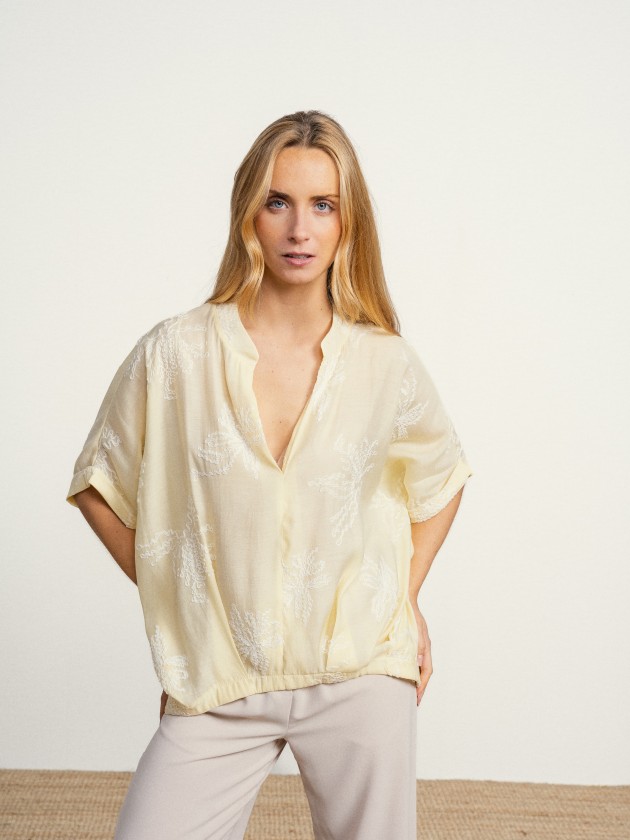 Embroidered blouse with v-neck