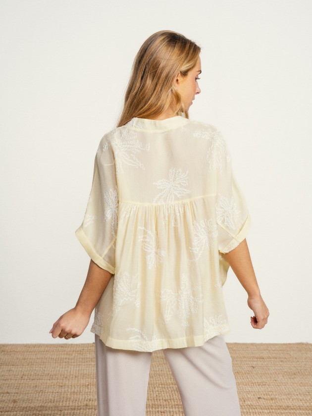Embroidered blouse with v-neck