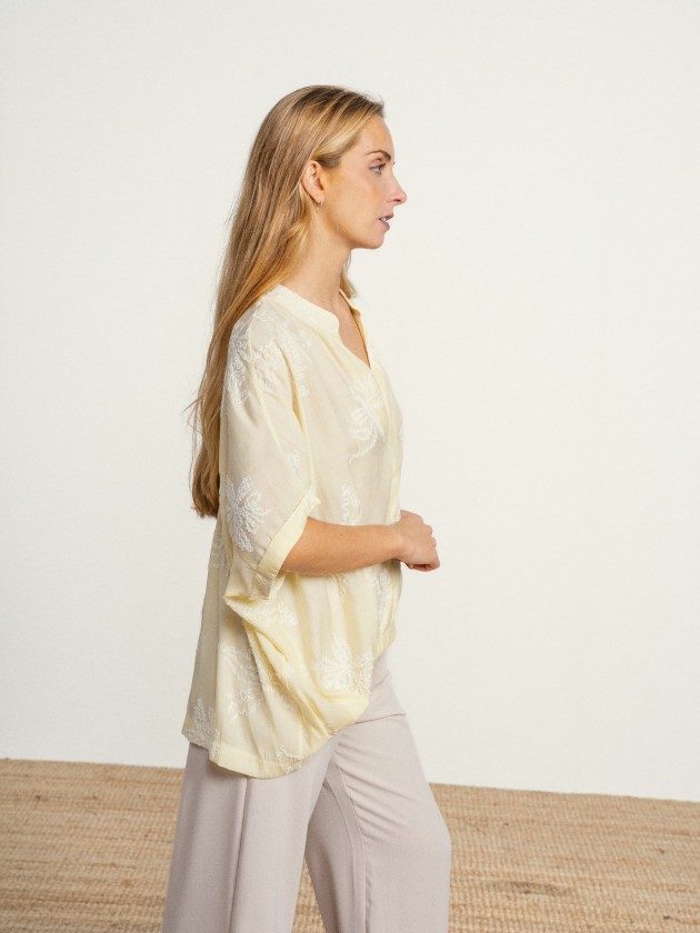Embroidered blouse with v-neck