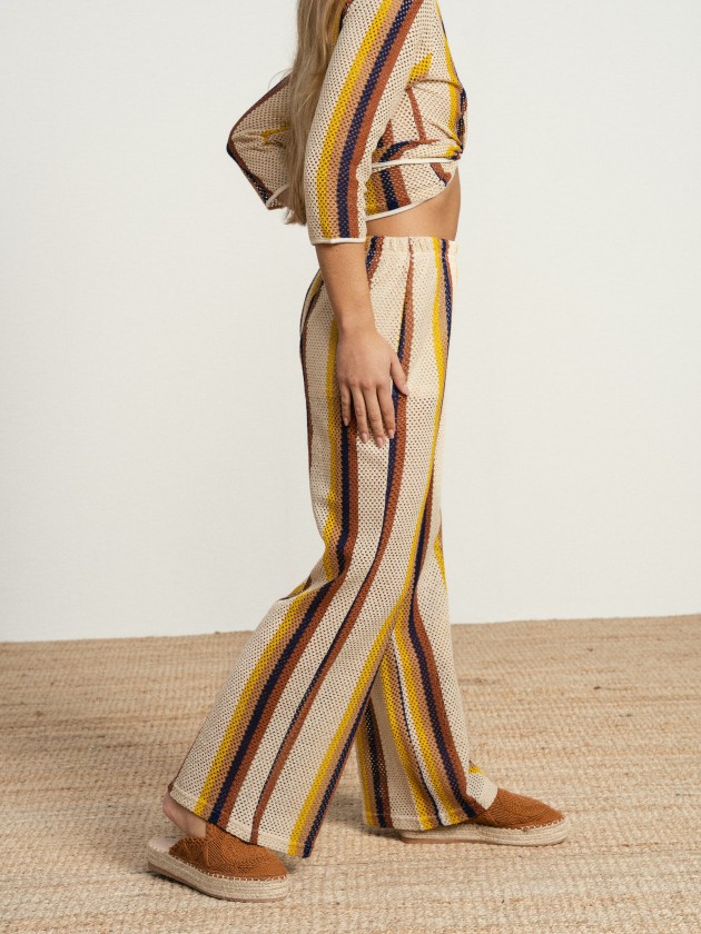 Striped cotton trousers with sheer details Striped cotton trousers with sheer details