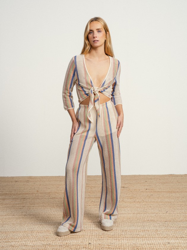 Striped cotton trousers with sheer details Striped cotton trousers with sheer details