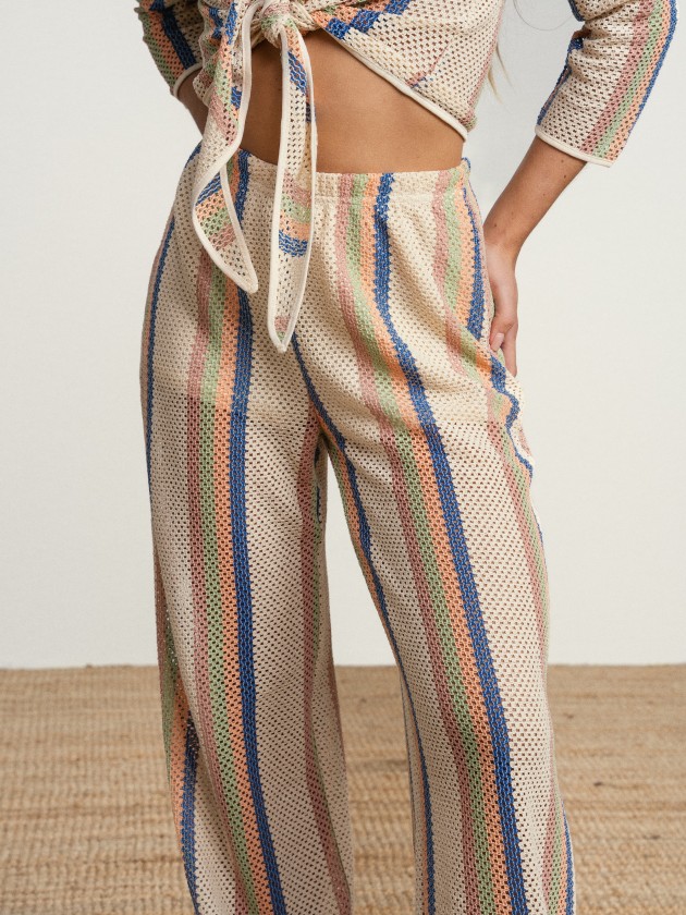 Striped cotton trousers with sheer details Striped cotton trousers with sheer details