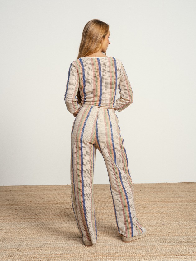 Striped cotton trousers with sheer details Striped cotton trousers with sheer details