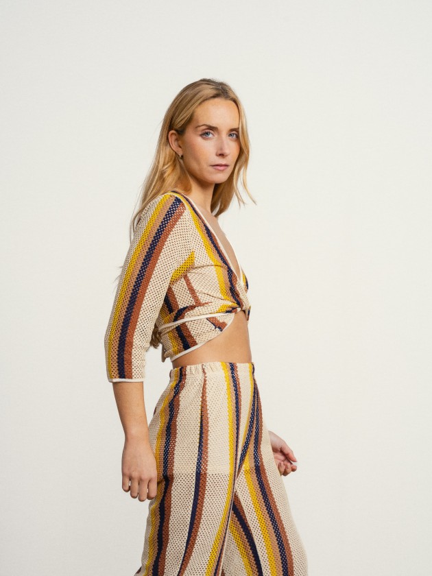 Striped cotton jacket with sheer details Striped cotton jacket with sheer details