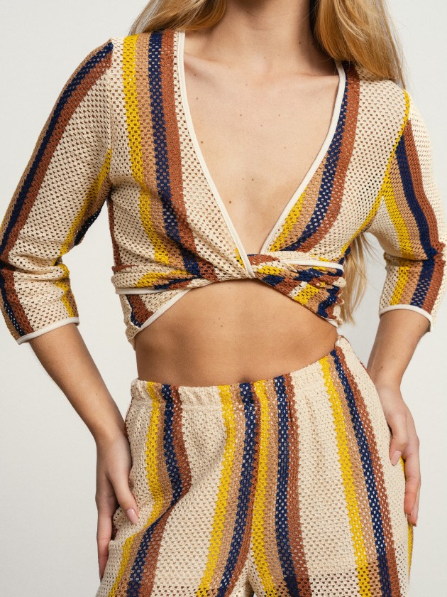 Striped cotton jacket with sheer details Striped cotton jacket with sheer details