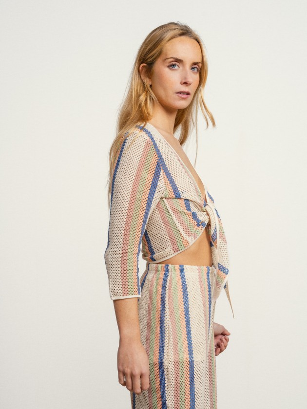 Striped cotton jacket with sheer details Striped cotton jacket with sheer details