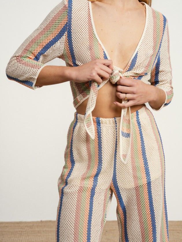 Striped cotton jacket with sheer details Striped cotton jacket with sheer details
