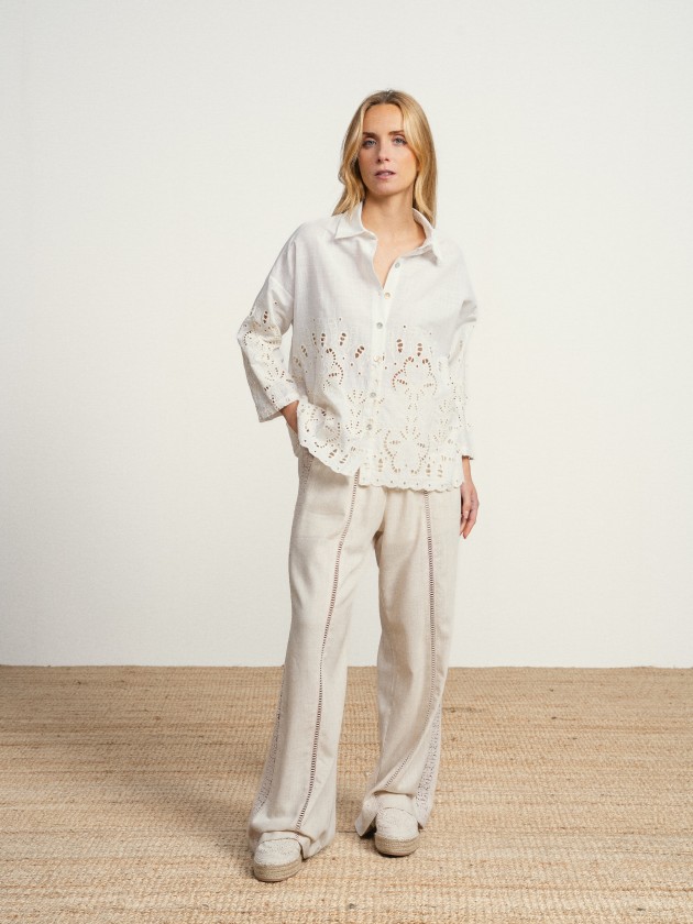 Linen trousers with lace