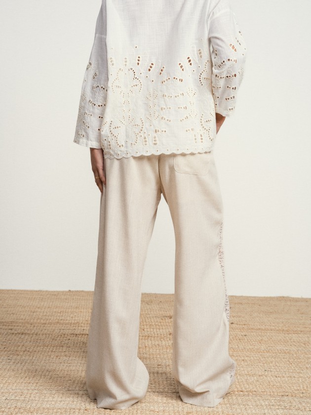 Linen trousers with lace
