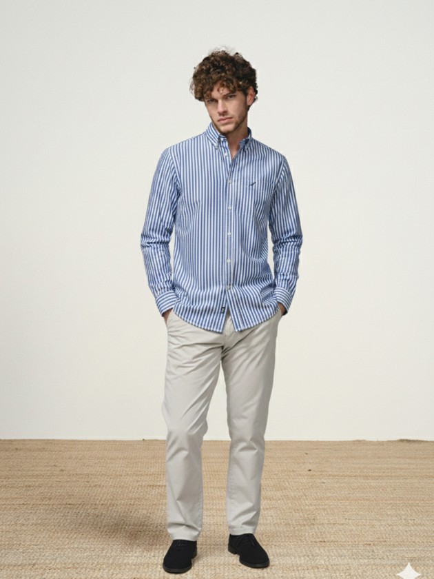 Camisa com algodão às riscas Camisa com algodão às riscas