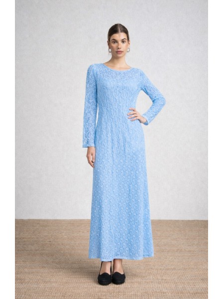 Long dress with lace and round neckline