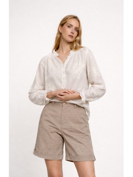 Blouse with sheer floral print