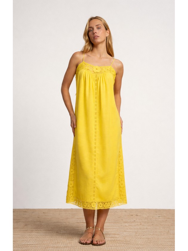 Long linen dress with embroidery and thin straps. Long linen dress with embroidery and thin straps.