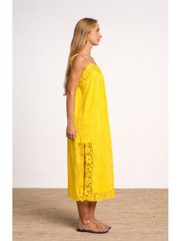 Long linen dress with embroidery and thin straps. Long linen dress with embroidery and thin straps.