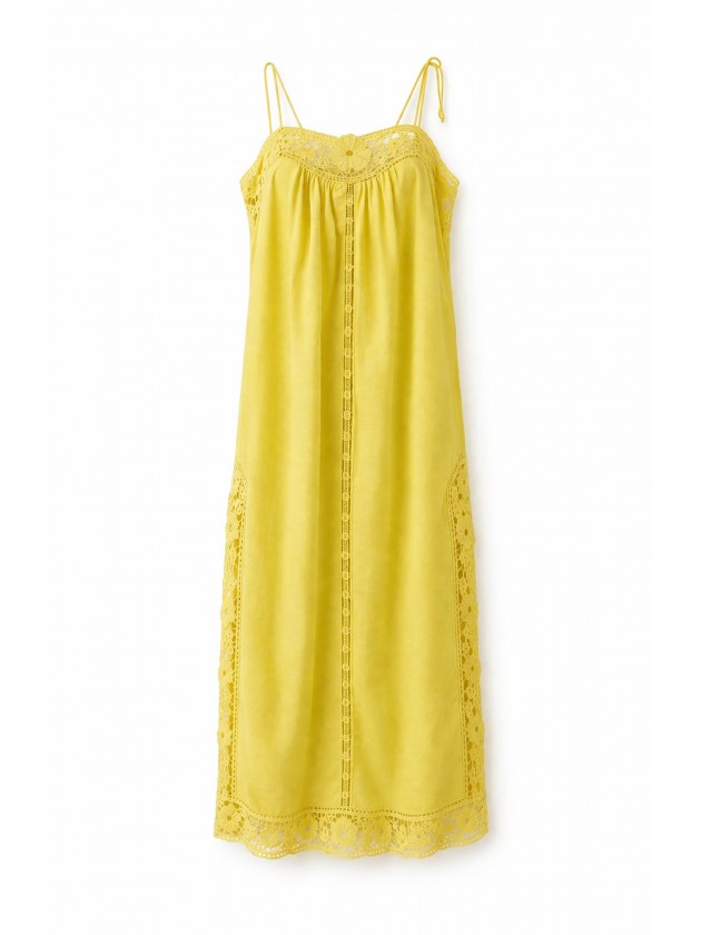 Long linen dress with embroidery and thin straps. Long linen dress with embroidery and thin straps.