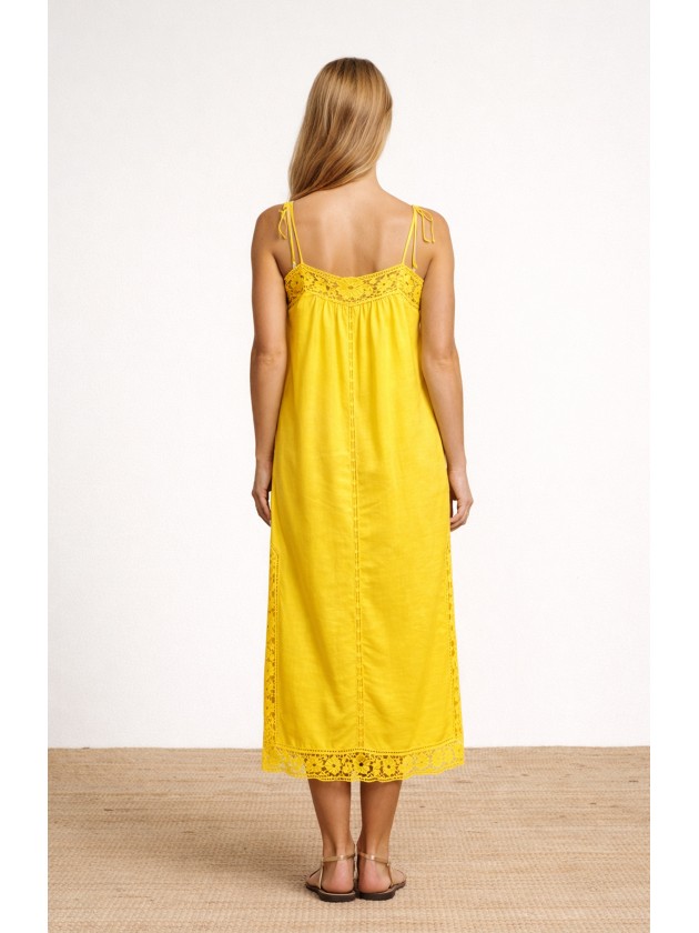 Long linen dress with embroidery and thin straps. Long linen dress with embroidery and thin straps.