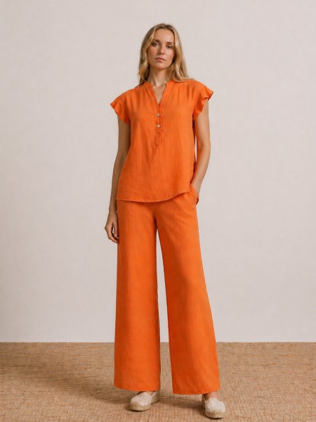 Flowy, wide-leg linen trousers