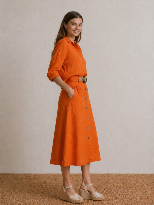 Linen midi skirt with buttons. Linen midi skirt with buttons.