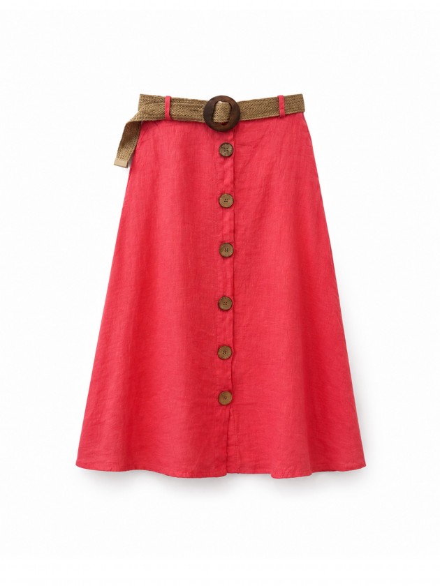 Linen midi skirt with buttons.