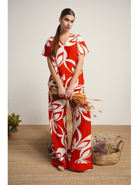 Wide-leg printed pants
