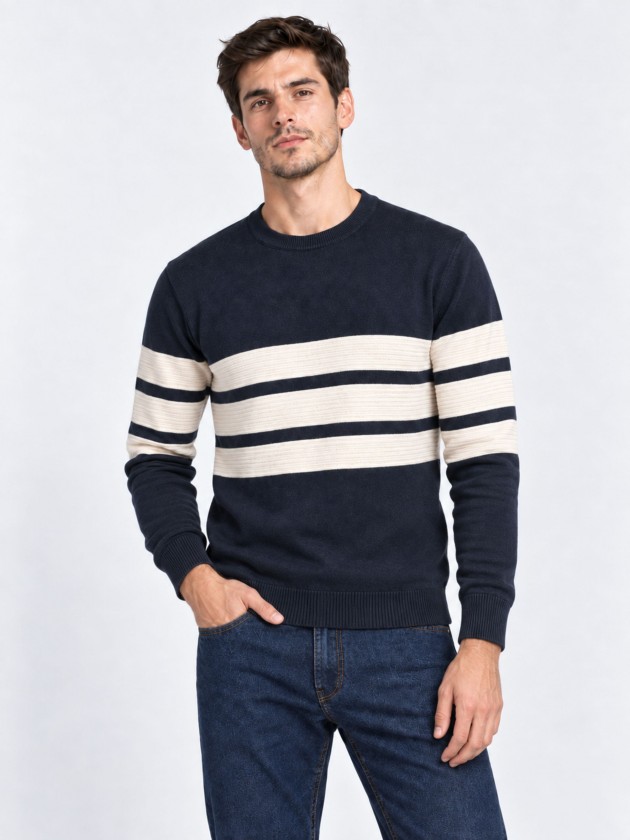 Sweater with embossed stripes