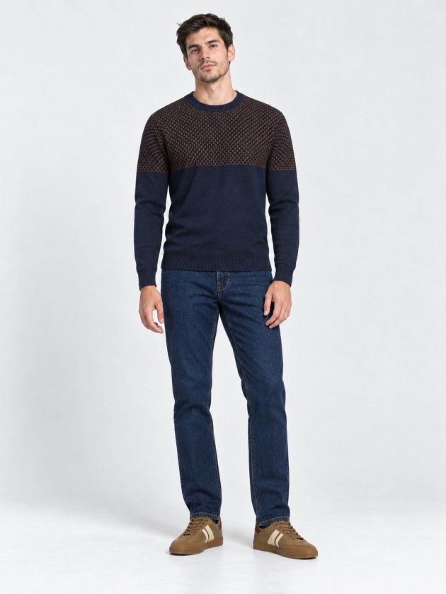 Two-tone jacquard knit sweater