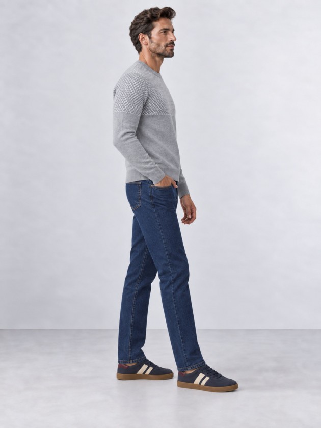 Two-tone jacquard knit sweater