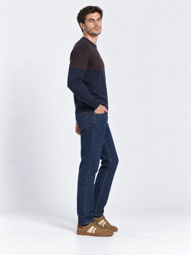 Two-tone jacquard knit sweater