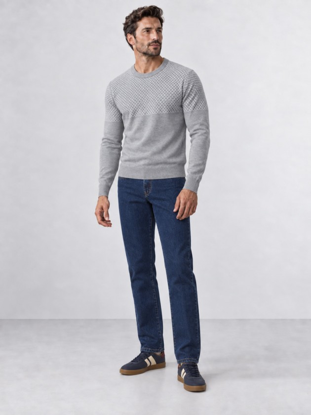 Two-tone jacquard knit sweater