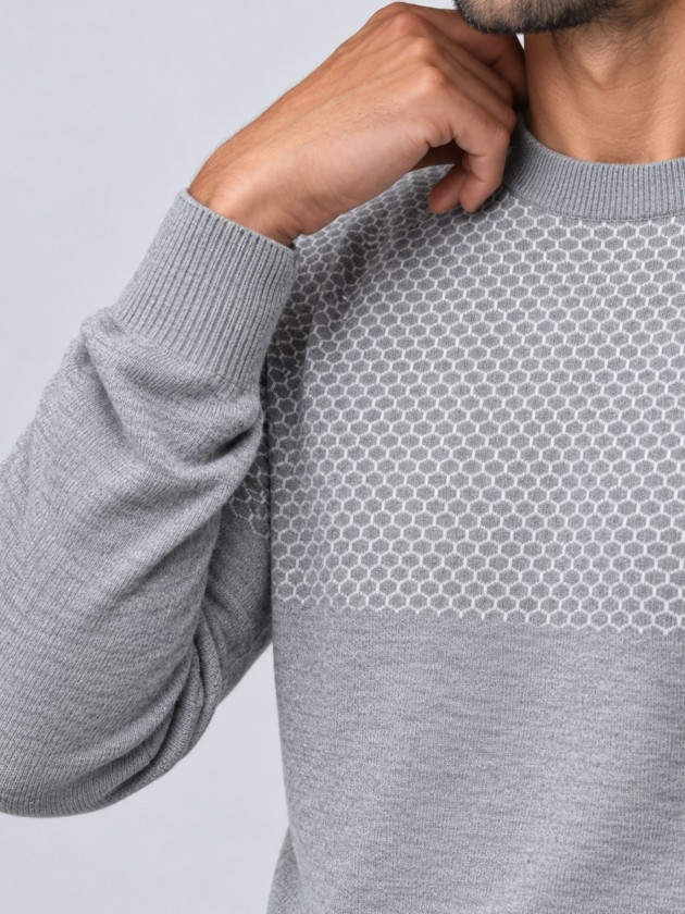Two-tone jacquard knit sweater